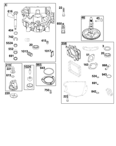 Crankcase Cover/Sump Group Diagram and Parts List for 40U877-0025-G1  Briggs and Stratton Engine